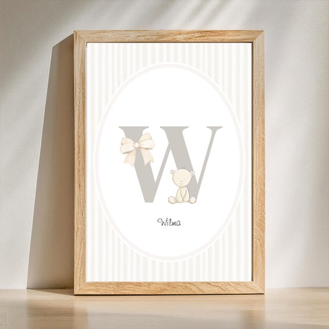 Bokstav W Plantsnurra Väggkonst - Anpassad Bebis N (Letter W Nursery Wall Art - Custom Baby Name Print)