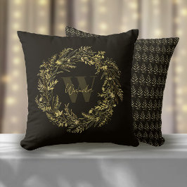 Bokstav W Varm Guld Botanisk Monogram Kudde
