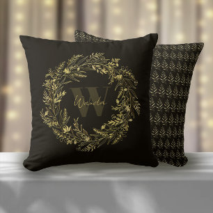 Bokstav W Varm Guld Botanisk Monogram Kudde