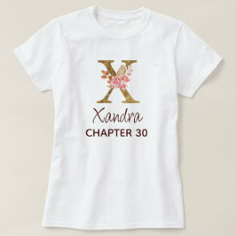 Bokstav X Guldmonogram rosafärgade rosor födelseda T Shirt