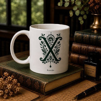Bokstav X Linocut Botanisk Personlig Mugg
