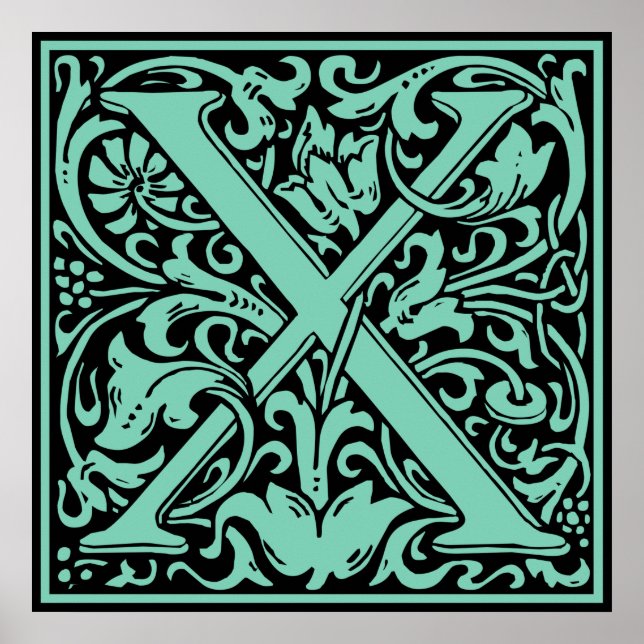 Bokstav X medeltida monogram Art Nouveau Poster (Framsidan)