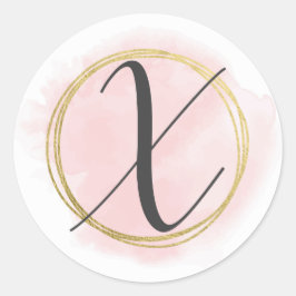 Bokstav X Monogram Rosé Rosa Vattenfärg Guld Chic Runt Klistermärke