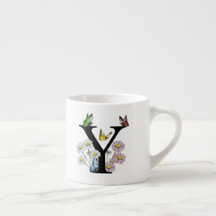 Bokstav Y Blommig Fjäril Monogram Initial Espressomugg