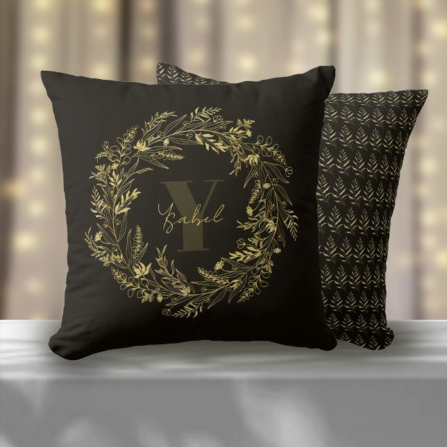 Bokstav Y  Guld Botanisk Monogram Kudde (Skapare uppladdad)