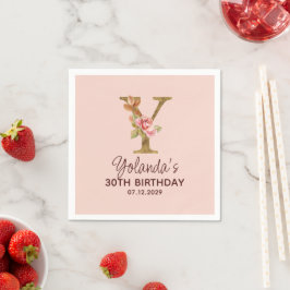 Bokstav Y Guldmonogram Rosa Rosor Pappersservett