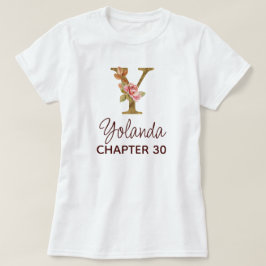Bokstav Y Guldmonogram rosafärgade rosor födelseda T Shirt