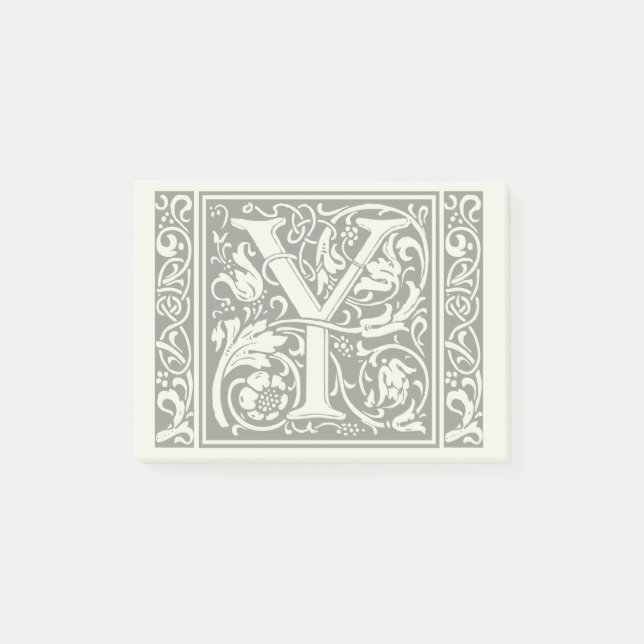 Bokstav Y medeltida monogram Art Nouveau Post-it Block (Framsida)