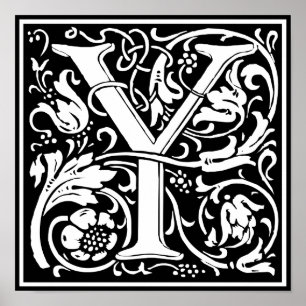 Bokstav Y medeltida monogram Art Nouveau Poster