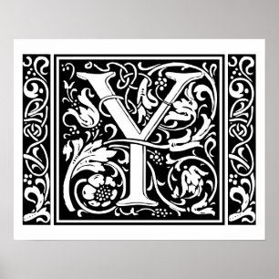 Bokstav Y medeltida monogram Art Nouveau Poster