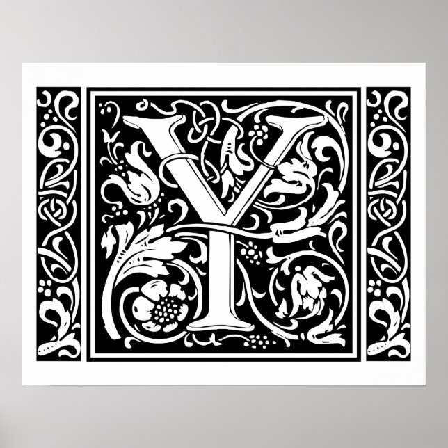 Bokstav Y medeltida monogram Art Nouveau Poster (Framsidan)