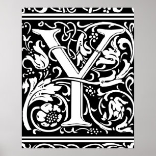 Bokstav Y medeltida monogram Art Nouveau Poster