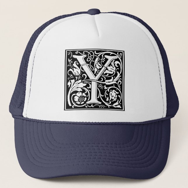 Bokstav Y medeltida monogram Art Nouveau Truckerkeps (Framsida)