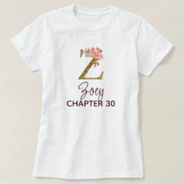 Bokstav Z Guld Monogram Rosafärgade Rosor Födelsed T Shirt