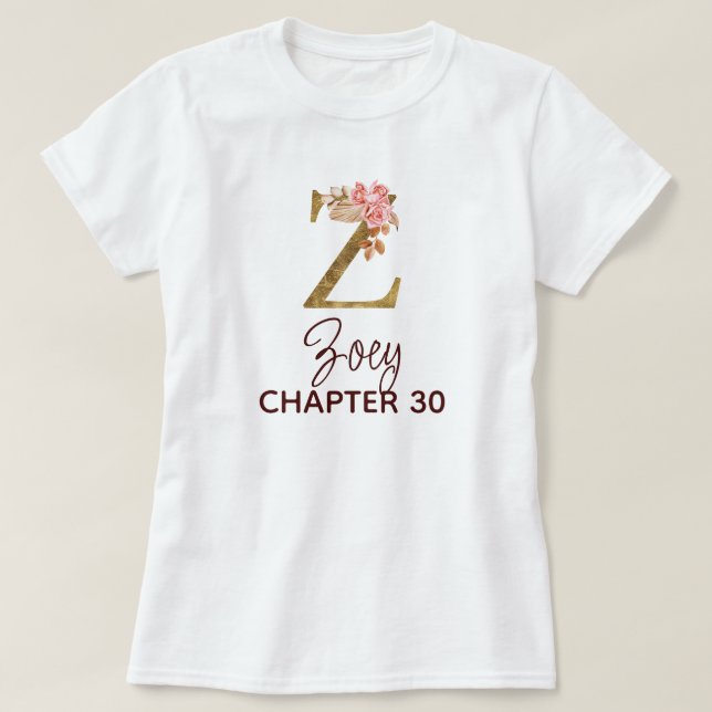 Bokstav Z Guld Monogram Rosafärgade Rosor Födelsed T Shirt (Design framsida)