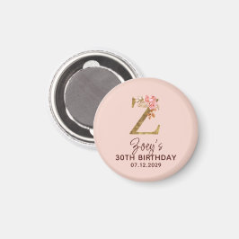 Bokstav Z Guldmonogram Rosa Rosor Magnet