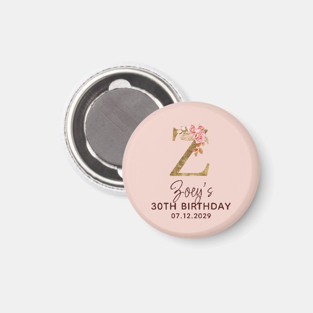 Bokstav Z Guldmonogram Rosa Rosor Magnet (Front/Back)