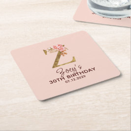 Bokstav Z Guldmonogram Rosa Rosor Underlägg Papper Kvadrat