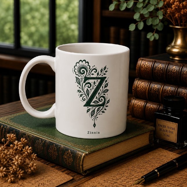 Bokstav Z Linocut Botanisk Personlig Mugg (Skapare uppladdad)