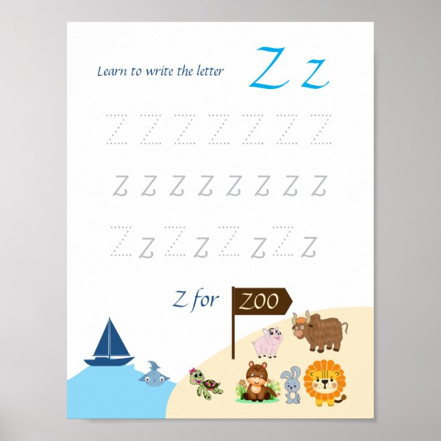 Bokstav Z Spårningsaffisch för Barn Poster (Framsidan)