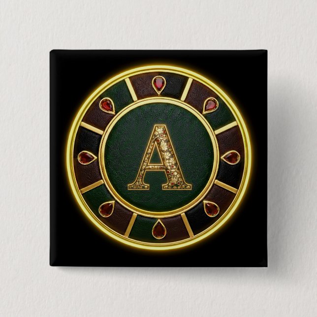 Bokstaven A, utsmyckad monogrammedaljong Knapp (Framsida)