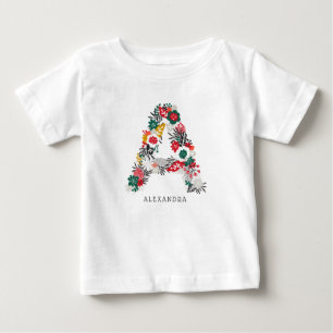 Bokstaven A   Whimsisk blomstermönstrad initial I T-shirt