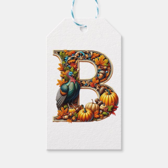 Bokstaven B i Thanksgiving-stil Presentetikett (Framsidan)