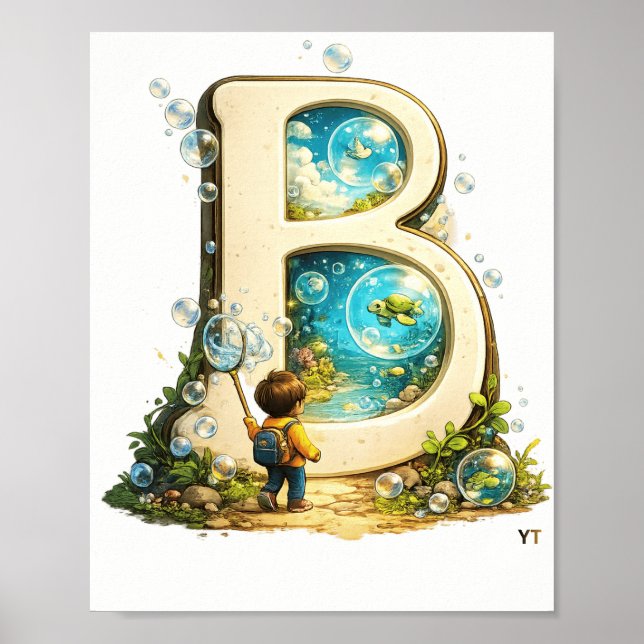 Bokstaven B Initial | Akvarell Alfabet Present Poster (Framsidan)