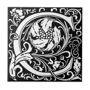 Bokstaven C Art Nouveau svart-vit kakelplatta