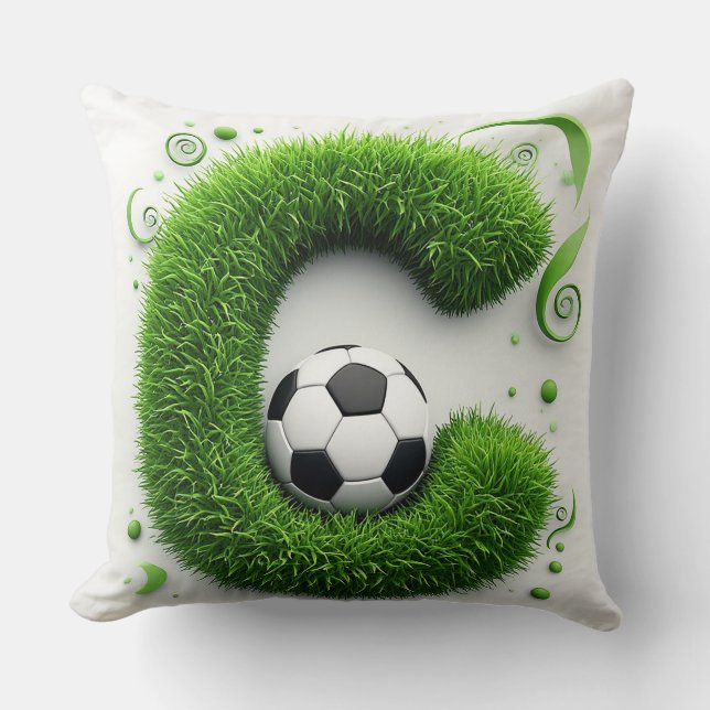 ⚽ Bokstaven C Fotboll Gräs Topiary Sport Dekor 🌿 Kudde (Framsida)