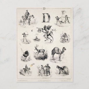 Bokstaven D från en alfabetprimer, 1832 Vykort