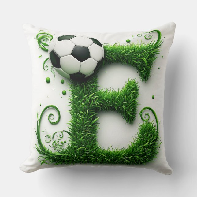 ⚽ Bokstaven E Fotboll Gräs Topiary Sport Dekor 🌿 Kudde (Framsida)