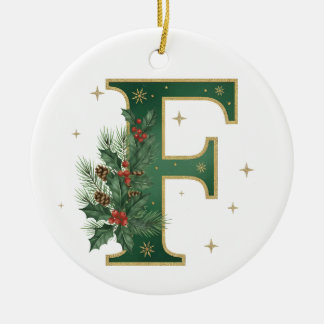 Bokstaven F Ständigt Grön Jul Monogram Julgransprydnad Keramik