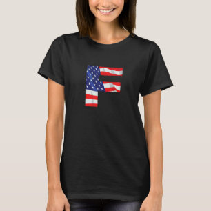Bokstaven F Versal Alfabetet USA Amerikansk Flagga T Shirt