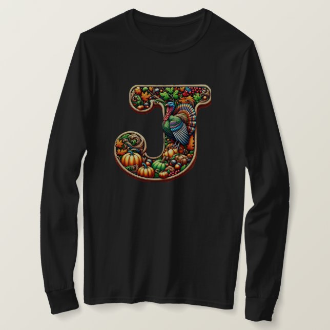 Bokstaven J Thanksgiving stil gåva  T Shirt (Design framsida)