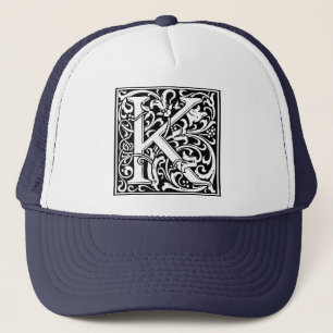 Bokstaven K Medieval Monogram Vintage Initial Truckerkeps