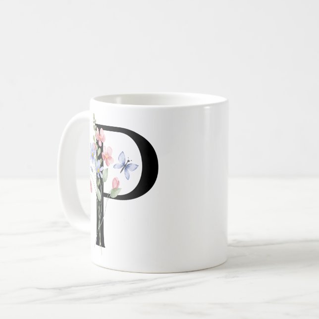 Bokstaven P med blommor Kaffemugg (Framsida vänster)