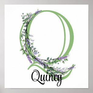 Bokstaven Q Lavendel Eukalyptus barnkammare Poster