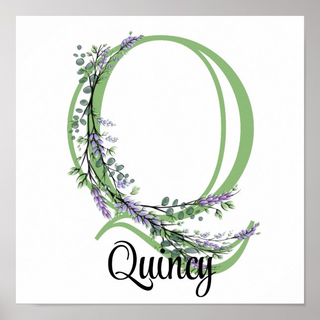 Bokstaven Q Lavendel Eukalyptus barnkammare  Poster (Framsidan)