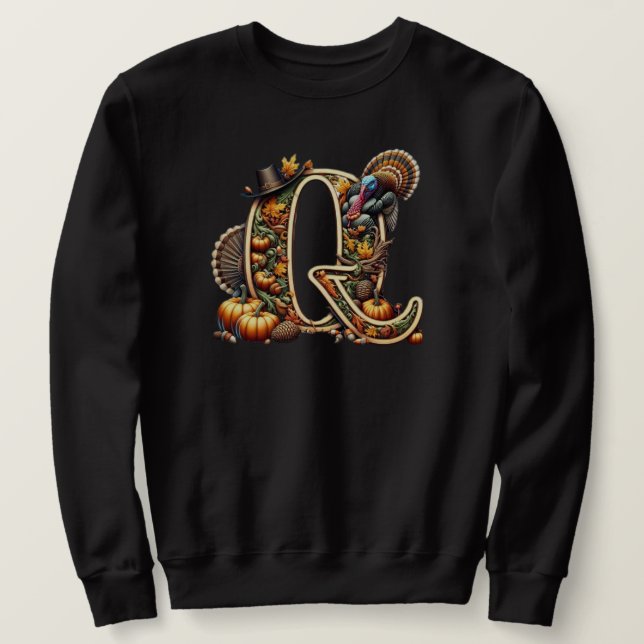Bokstaven Q Thanksgiving stil kalkon  Lång Ärmad Tröja (Design framsida)