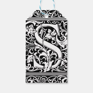 Bokstaven S Medeltida Monogram Art Nouveau Presentetikett