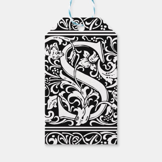 Bokstaven S Medeltida monogram Art Nouveau Presentetikett (Framsidan)
