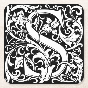 Bokstaven S Medeltida Monogram Art Nouveau Underlägg Papper Kvadrat