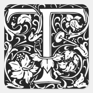 Bokstaven T Medeltida Monogram Art Nouveau Fyrkantigt Klistermärke