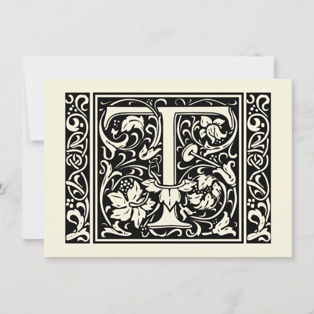 Bokstaven T Medeltida monogram Art Nouveau Inbjudningar (Framsida)