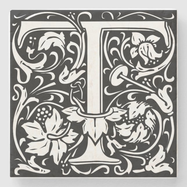 Bokstaven T Medeltida monogram Art Nouveau Stenunderlägg (Framsidan)