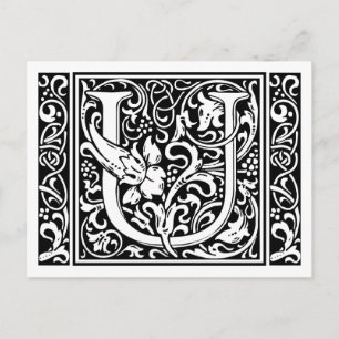 Bokstaven U Medeltida Monogram Art Nouveau Vykort
