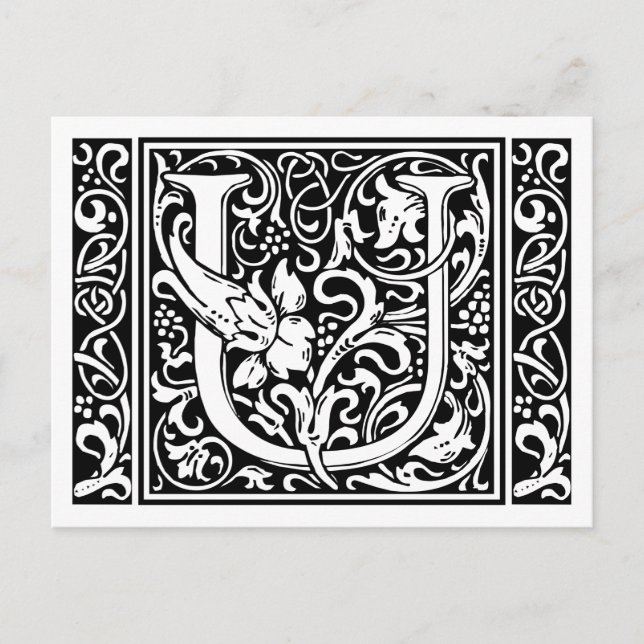 Bokstaven U Medeltida Monogram Art Nouveau Vykort (Framsida)