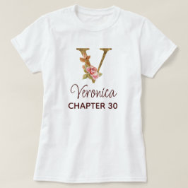 Bokstaven V Guldmonogram rosafärgade rosor födelse T Shirt