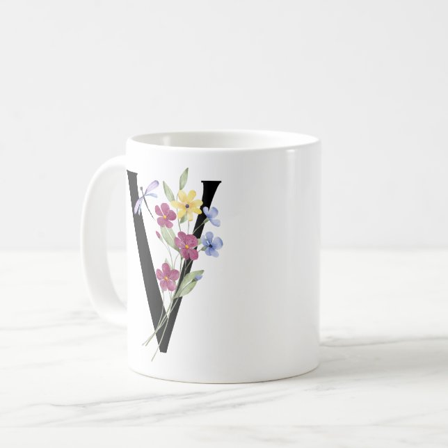 Bokstaven V med blommor Kaffemugg (Framsida vänster)